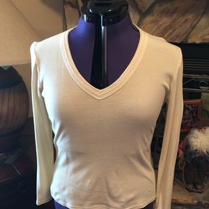 White V Neck  Women's Large in Womens Long Sleeve